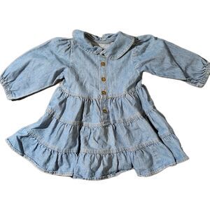 Vintage Baby Guess Denim Ruffle Dress Size 24 Months Button Up Tiered Blue CUTE